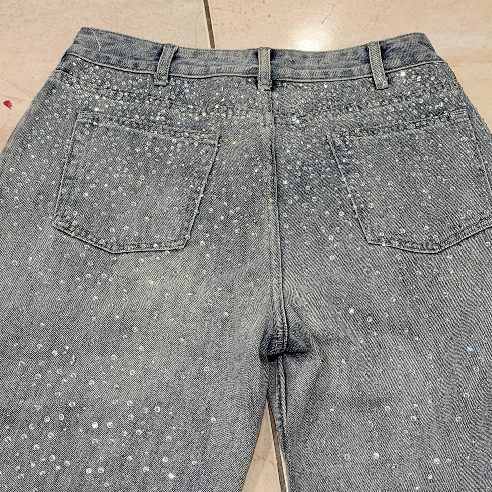 Alexander Wang Crystal Rhinestone Embellished Straight Jeans S 28 Gray Blue Y2K - Picture 14 of 16
